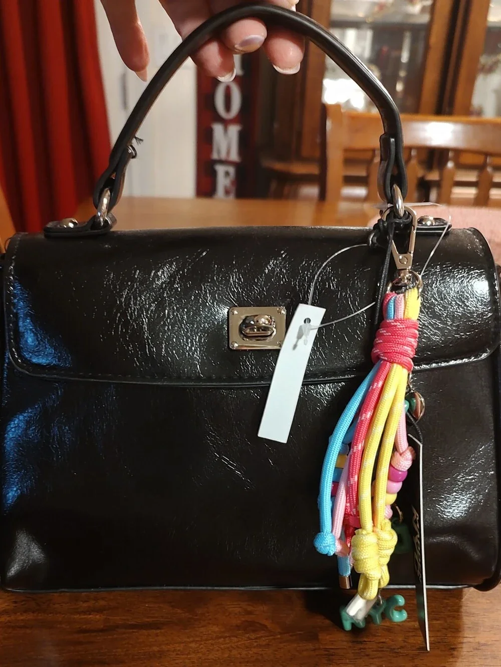 Madden NYC Black Patent Leather Top-Handle Satchel